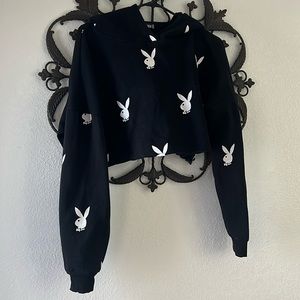 Playboy x Missguided Women’s Black Long Sleeve Cropped Sweatshirt Size 8